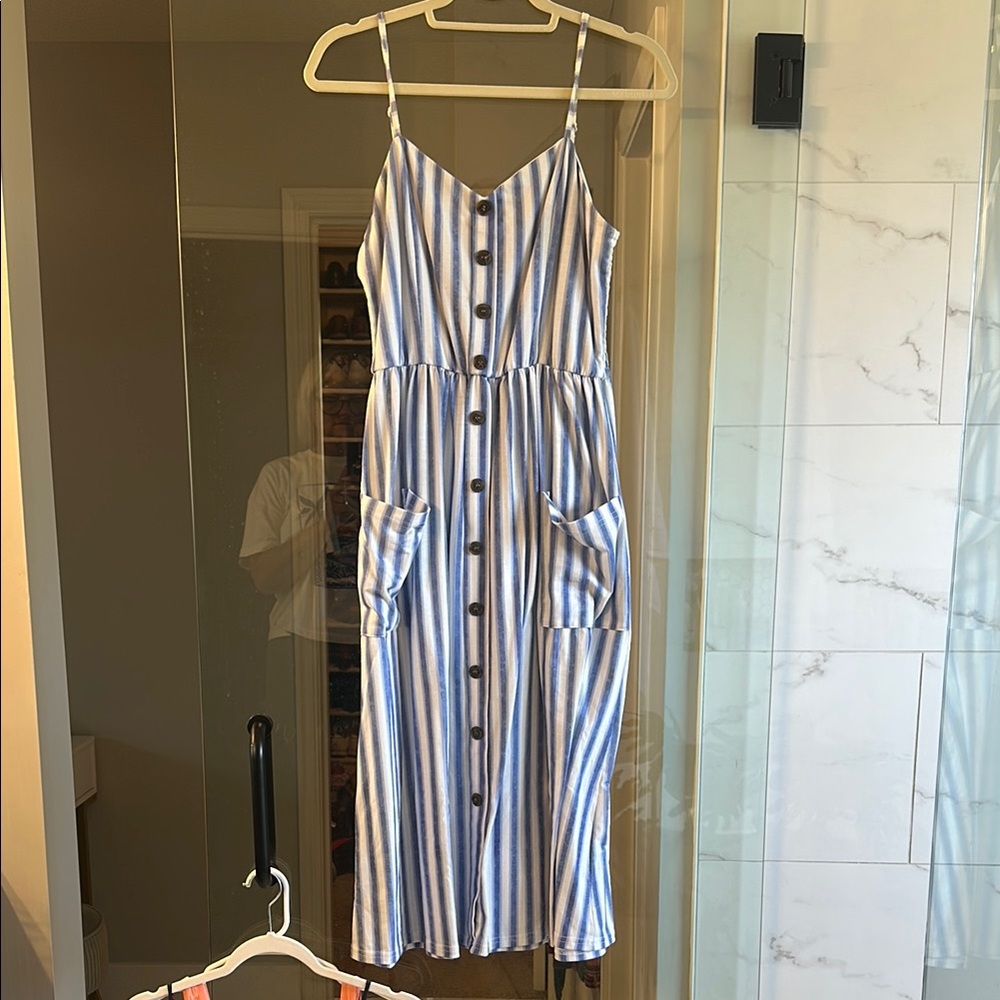 Striped Blue and White Midi Dress